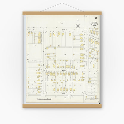 Old map wall art mockup — magnetic wood frame on white wall — Sanborn Fire Insurance Map from Sidney, Shelby County, Ohio (1898), Sheet #0003