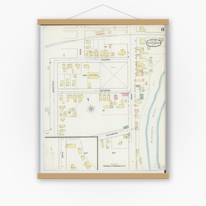 Old map wall art mockup — magnetic wood frame on white wall — Sanborn Fire Insurance Map from Ashtabula, Ashtabula County, Ohio (1893), Sheet #0006