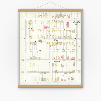 Old map wall art mockup — magnetic wood frame on white wall — Sanborn Fire Insurance Map from Huntingdon, Huntingdon County, Pennsylvania (1906), Sheet #0011