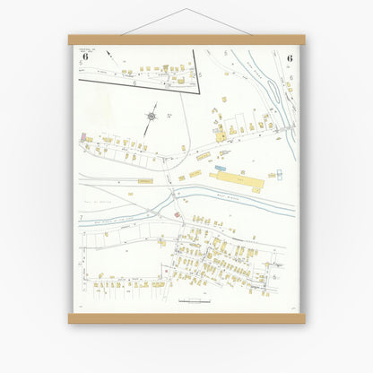Old map wall art mockup — magnetic wood frame on white wall — Sanborn Fire Insurance Map from Galeton, Potter County, Pennsylvania (1933), Sheet #0006