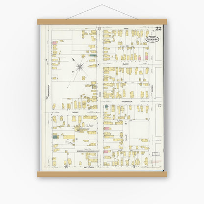 Old map wall art mockup — magnetic wood frame on white wall — Sanborn Fire Insurance Map from Ogdensburg, St. Lawrence County, New York (1909), Sheet #0022