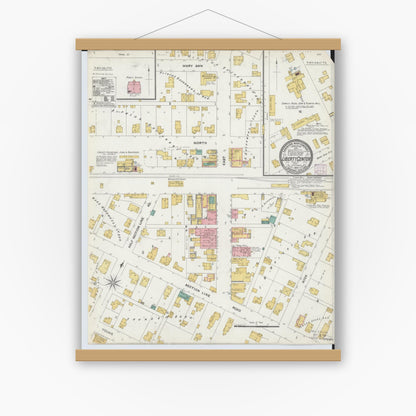 Old map wall art mockup — magnetic wood frame on white wall — Sanborn Fire Insurance Map from Liberty Center, Henry County, Ohio (1905), Sheet #0001