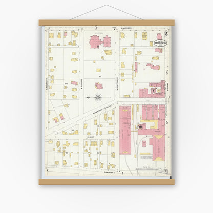 Old map wall art mockup — magnetic wood frame on white wall — Sanborn Fire Insurance Map from Mount Vernon, Knox County, Ohio (1903), Sheet #0002