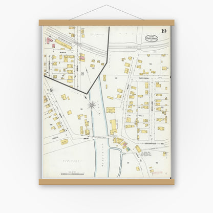 Old map wall art mockup — magnetic wood frame on white wall — Sanborn Fire Insurance Map from Port Jervis, Orange County, New York (1900), Sheet #0019