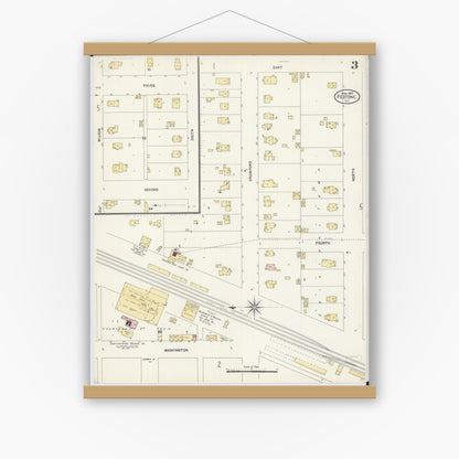 Old map wall art mockup — magnetic wood frame on white wall — Sanborn Fire Insurance Map from Peotone, Will County, Illinois (1907), Sheet #0003