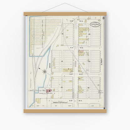 Old map wall art mockup — magnetic wood frame on white wall — Sanborn Fire Insurance Map from Ashland, Ashland County, Wisconsin (1890), Sheet #0003