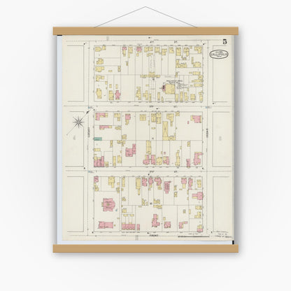 Old map wall art mockup — magnetic wood frame on white wall — Sanborn Fire Insurance Map from Gallipolis, Gallia County, Ohio (1895), Sheet #0005
