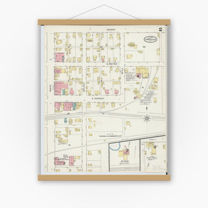 Old map wall art mockup — magnetic wood frame on white wall — Sanborn Fire Insurance Map from Orrville, Wayne County, Ohio (1893), Sheet #0002