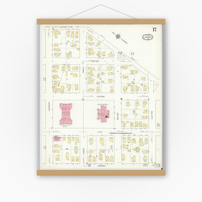 Old map wall art mockup — magnetic wood frame on white wall — Sanborn Fire Insurance Map from La Porte, La Porte County, Indiana (1912), Sheet #0017