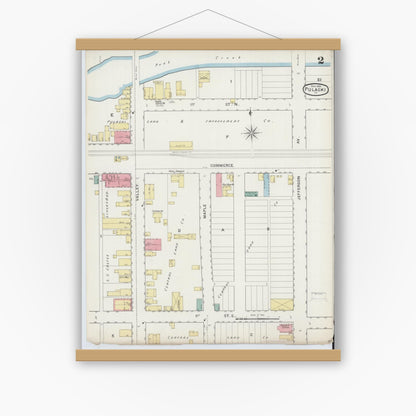 Old map wall art mockup — magnetic wood frame on white wall — Sanborn Fire Insurance Map from Pulaski, Pulaski County, Virginia (1894), Sheet #0002