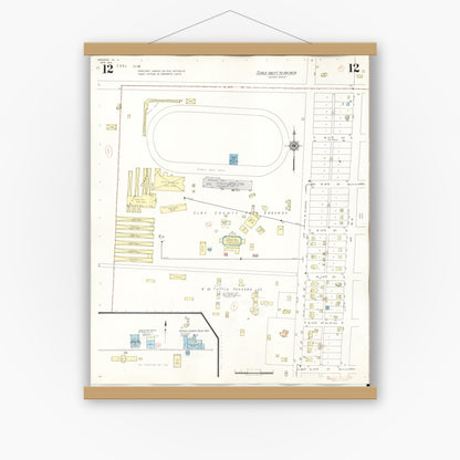 Old map wall art mockup — magnetic wood frame on white wall — Sanborn Fire Insurance Map from Spencer, Clay County, Iowa (1946), Sheet #0012