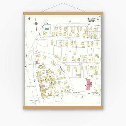 Old map wall art mockup — magnetic wood frame on white wall — Sanborn Fire Insurance Map from Wakefield, Middlesex County, Massachusetts (1923), Sheet #0004