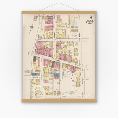 Old map wall art mockup — magnetic wood frame on white wall — Sanborn Fire Insurance Map from Nanticoke, Luzerne County, Pennsylvania (1920), Sheet #0006