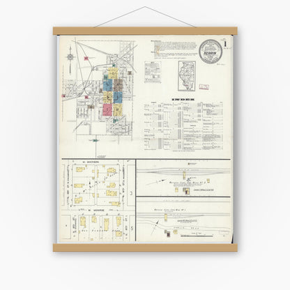 Old map wall art mockup — magnetic wood frame on white wall — Sanborn Fire Insurance Map from Herrin, Williamson County, Illinois (1913) - Complete Map Set