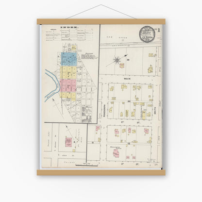 Old map wall art mockup — magnetic wood frame on white wall — Sanborn Fire Insurance Map from Le Sueur, Le Sueur County, Minnesota (1890) - Complete Map Set