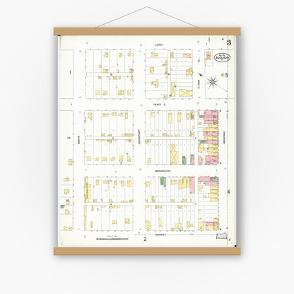 Old map wall art mockup — magnetic wood frame on white wall — Sanborn Fire Insurance Map from Audubon, Audubon County, Iowa (1901), Sheet #0003