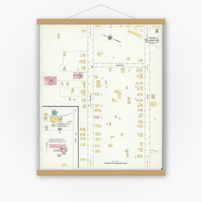 Old map wall art mockup — magnetic wood frame on white wall — Sanborn Fire Insurance Map from Flemington, Hunterdon County, New Jersey (1910), Sheet #0008