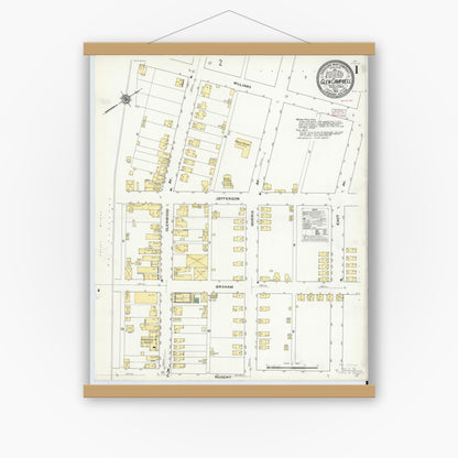 Old map wall art mockup — magnetic wood frame on white wall — Sanborn Fire Insurance Map from Glen Campbell, Indiana County, Pennsylvania (1910) - Complete Map Set