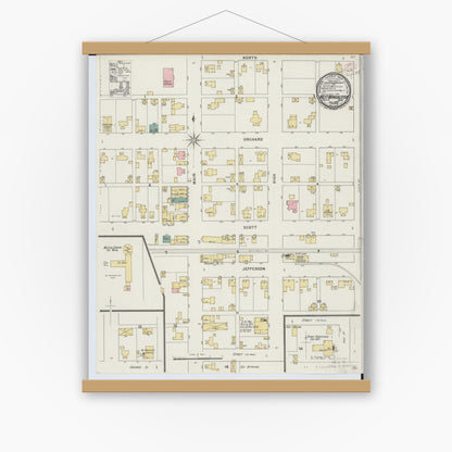 Old map wall art mockup — magnetic wood frame on white wall — Sanborn Fire Insurance Map from West Manchester, Preble County, Ohio (1895), Sheet #0001