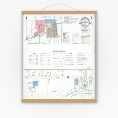 Old map wall art mockup — magnetic wood frame on white wall — Sanborn Fire Insurance Map from Pemberville, Wood County, Ohio (1948), Sheet #0001