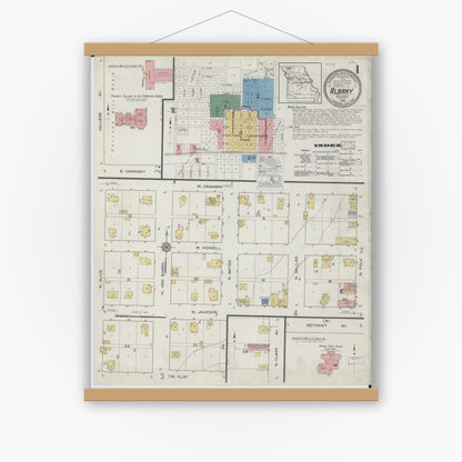 Old map wall art mockup — magnetic wood frame on white wall — Sanborn Fire Insurance Map from Albany, Gentry County, Missouri (1916) - Complete Map Set