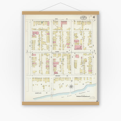 Old map wall art mockup — magnetic wood frame on white wall — Sanborn Fire Insurance Map from Renovo, Clinton County, Pennsylvania (1897), Sheet #0004