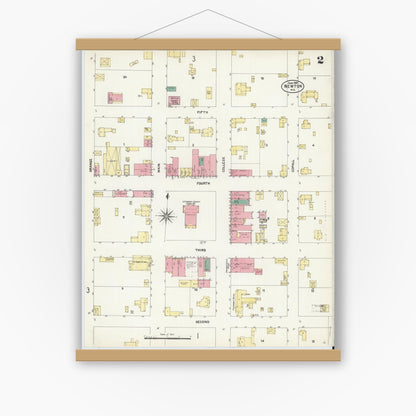 Old map wall art mockup — magnetic wood frame on white wall — Sanborn Fire Insurance Map from Newton, Catawba County, North Carolina (1907), Sheet #0002