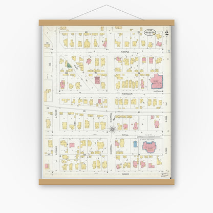 Old map wall art mockup — magnetic wood frame on white wall — Sanborn Fire Insurance Map from Wabash, Wabash County, Indiana (1901), Sheet #0002