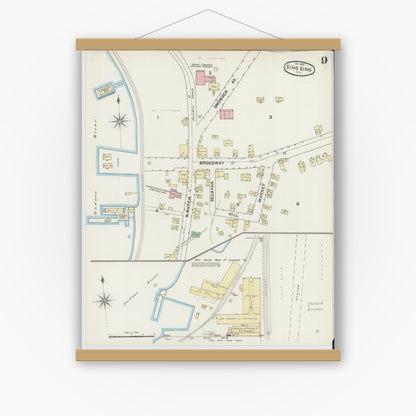 Old map wall art mockup — magnetic wood frame on white wall — Sanborn Fire Insurance Map from Sing Sing, Westchester County, New York (1891), Sheet #0009