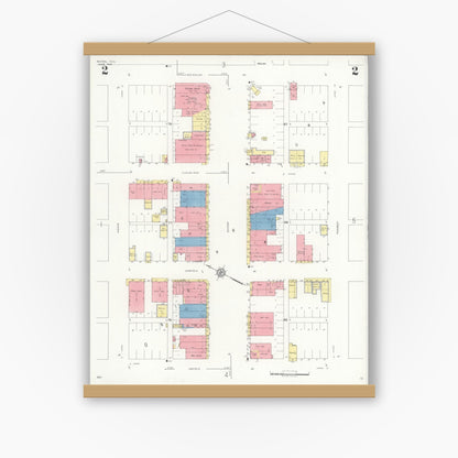 Old map wall art mockup — magnetic wood frame on white wall — Sanborn Fire Insurance Map from Rotan, Fisher County, Texas (1933), Sheet #0002