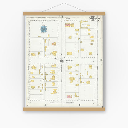 Old map wall art mockup — magnetic wood frame on white wall — Sanborn Fire Insurance Map from San Angelo, Tom Green County, Texas (1904), Sheet #0007