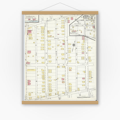 Old map wall art mockup — magnetic wood frame on white wall — Sanborn Fire Insurance Map from Conway, Beaver County, Pennsylvania (1916), Sheet #0002