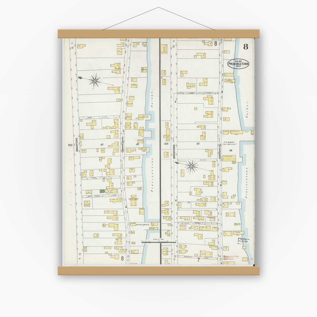Old map wall art mockup — magnetic wood frame on white wall — Sanborn Fire Insurance Map from Provincetown, Barnstable County, Massachusetts (1902), Sheet #0008