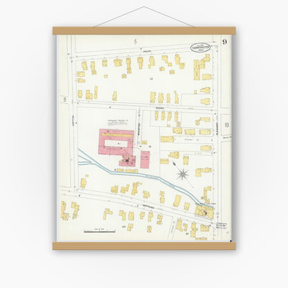 Old map wall art mockup — magnetic wood frame on white wall — Sanborn Fire Insurance Map from Leominster, Worcester County, Massachusetts (1906), Sheet #0009
