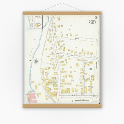 Old map wall art mockup — magnetic wood frame on white wall — Sanborn Fire Insurance Map from Lee, Berkshire County, Massachusetts (1905), Sheet #0003