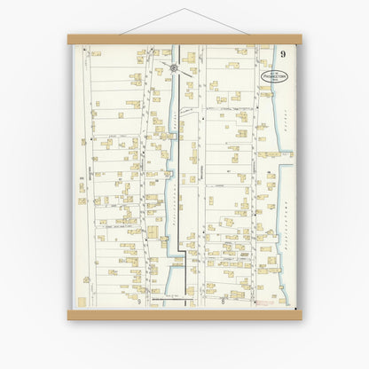 Old map wall art mockup — magnetic wood frame on white wall — Sanborn Fire Insurance Map from Provincetown, Barnstable County, Massachusetts (1912), Sheet #0009