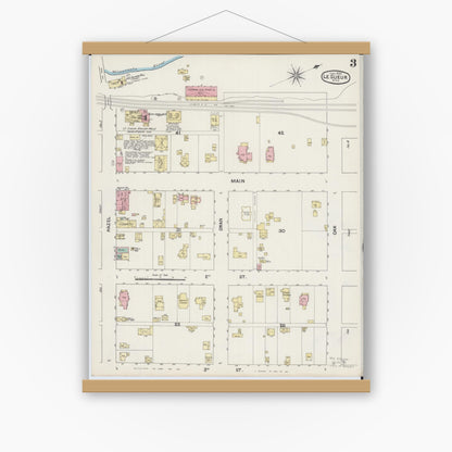 Old map wall art mockup — magnetic wood frame on white wall — Sanborn Fire Insurance Map from Le Sueur, Le Sueur County, Minnesota (1890), Sheet #0003