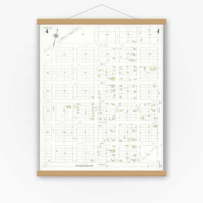 Old map wall art mockup — magnetic wood frame on white wall — Sanborn Fire Insurance Map from Runge, Karnes County, Texas (1934), Sheet #0004