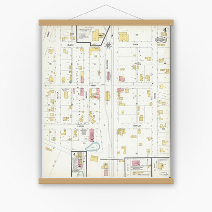 Old map wall art mockup — magnetic wood frame on white wall — Sanborn Fire Insurance Map from Sullivan, Sullivan County, Indiana (1902), Sheet #0004