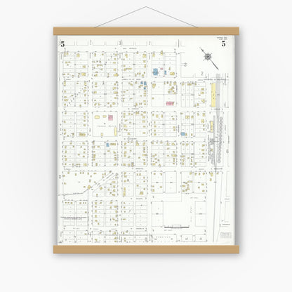 Old map wall art mockup — magnetic wood frame on white wall — Sanborn Fire Insurance Map from Mathis, San Patricio County, Texas (1950), Sheet #0005