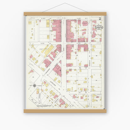 Old map wall art mockup — magnetic wood frame on white wall — Sanborn Fire Insurance Map from Lexington, Lafayette County, Missouri (1918), Sheet #0002