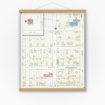 Old map wall art mockup — magnetic wood frame on white wall — Sanborn Fire Insurance Map from Washburn, Bayfield County, Wisconsin (1918), Sheet #0002