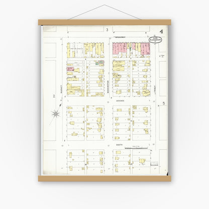 Old map wall art mockup — magnetic wood frame on white wall — Sanborn Fire Insurance Map from Audubon, Audubon County, Iowa (1896), Sheet #0004