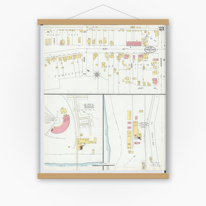 Old map wall art mockup — magnetic wood frame on white wall — Sanborn Fire Insurance Map from Ironton, Lawrence County, Ohio (1900), Sheet #0021