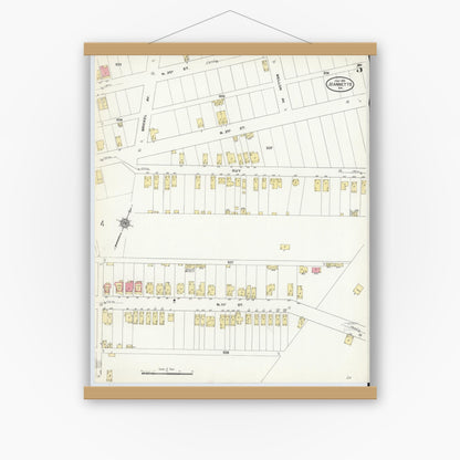 Old map wall art mockup — magnetic wood frame on white wall — Sanborn Fire Insurance Map from Jeannette, Westmoreland County, Pennsylvania (1910), Sheet #0005