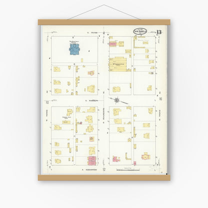 Old map wall art mockup — magnetic wood frame on white wall — Sanborn Fire Insurance Map from San Angelo, Tom Green County, Texas (1913), Sheet #0013