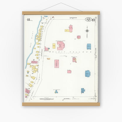 Old map wall art mockup — magnetic wood frame on white wall — Sanborn Fire Insurance Map from Beloit, Rock County, Wisconsin (1926), Sheet #0011