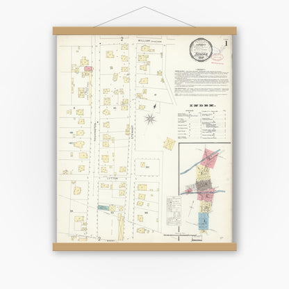 Old map wall art mockup — magnetic wood frame on white wall — Sanborn Fire Insurance Map from Sonora, Tuolumne County, California (1898) - Complete Map Set