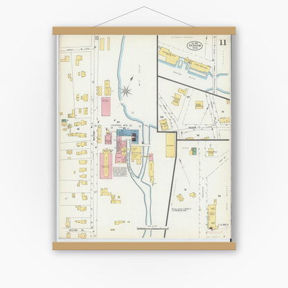 Old map wall art mockup — magnetic wood frame on white wall — Sanborn Fire Insurance Map from Dedham, Norfolk County, Massachusetts (1903), Sheet #0011