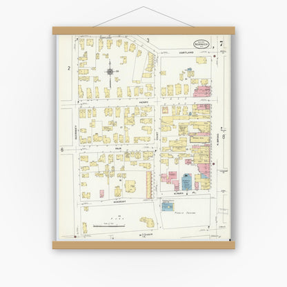 Old map wall art mockup — magnetic wood frame on white wall — Sanborn Fire Insurance Map from Norwich, Chenango County, New York (1910), Sheet #0007